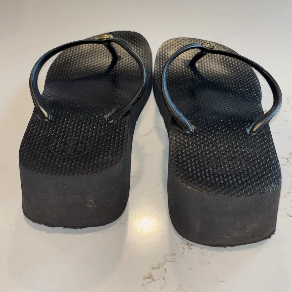 TORY BURCH Wedge Platform FLIP FLOPS rubber sandals Black Women's 8.5